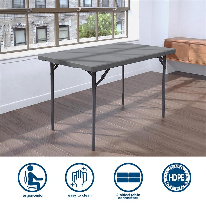 ZOWN Classic 4' Commercial Blow Mold Folding Table in Gray