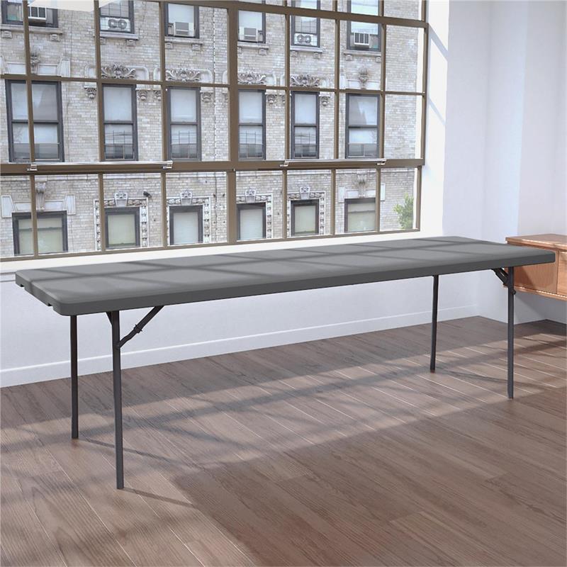 ZOWN Classic 8' Commercial Blow Mold Folding Table in Gray