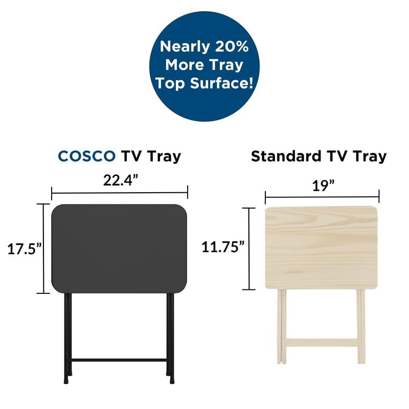 COSCO 5-Piece Folding Vinyl Top TV Tray Set with Storage Rack in Black