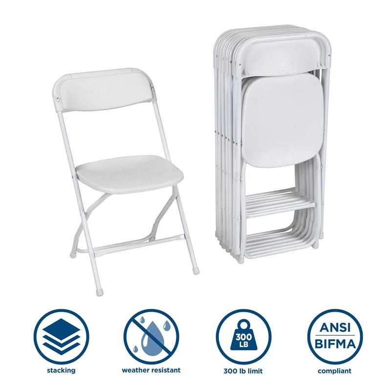 ZOWN Premium Commercial Plastic Stacking Folding Chair in White (8-Pack)