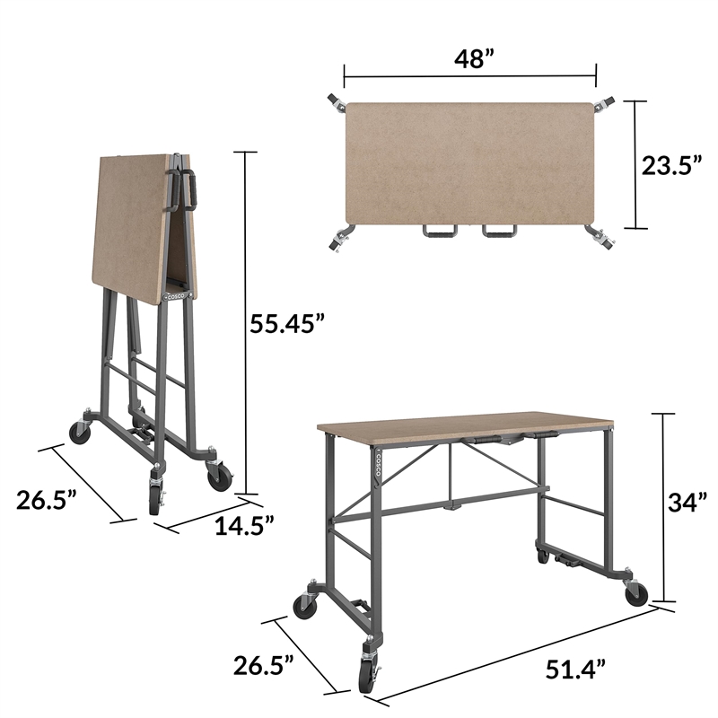 COSCO SmartFold Portable Workbench Folding Utility Table with Casters in Gray