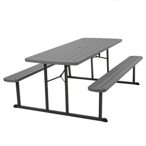 cosco outdoor living traditional plastic 6 ft. folding picnic table in gray