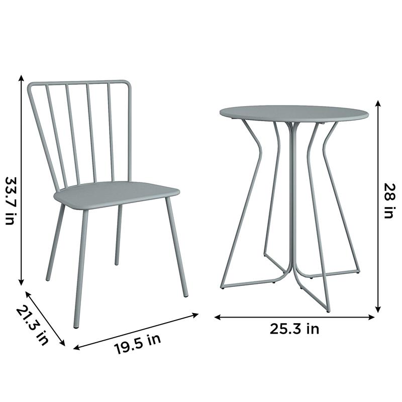 Novogratz Poolside Gossip Heidi 3-Piece Indoor/Outdoor Bistro Set in Light Gray