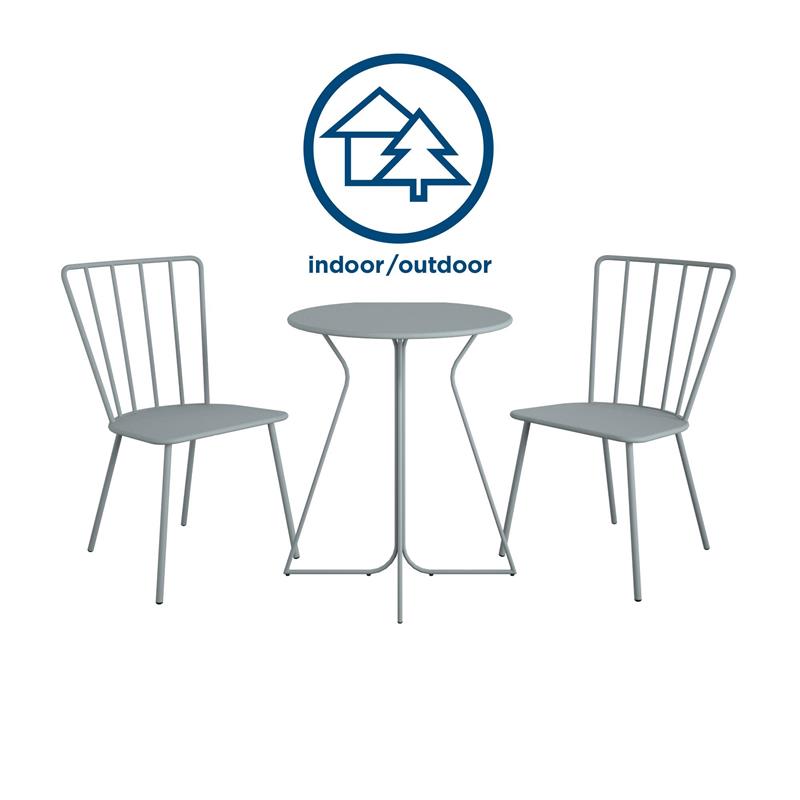 Novogratz Poolside Gossip Heidi 3-Piece Indoor/Outdoor Bistro Set in Light Gray