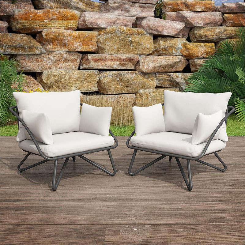 Novogratz Poolside Gossip Collection Teddi Lounge Chairs 2-piece in Charcoal