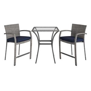 cosco outdoor living 3 piece high top bistro patio furniture set in gray/navy