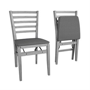 cosco horizontal slat back solid wood folding chair in gray woodgrain (2-pack)