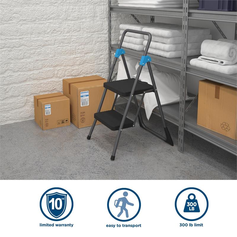 2 Step Folding Step Stool in Gray