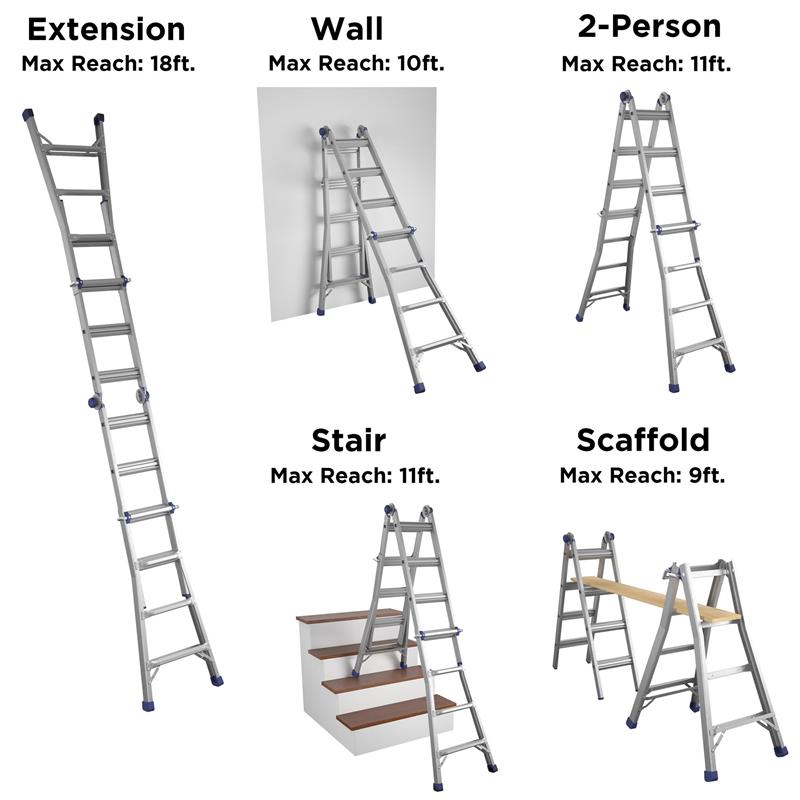 COSCO 18 foot Reach Height Aluminum Multi-Position Ladder 300 lb. Load Capacity