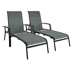 cosco outdoor aluminum chaise lounge patio furniture set in black/blue (2-pack)