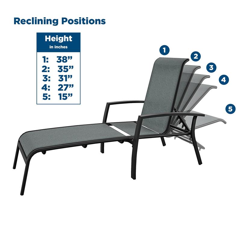 Cosco Outdoor Aluminum Chaise Lounge Patio Furniture Set in Black/Blue