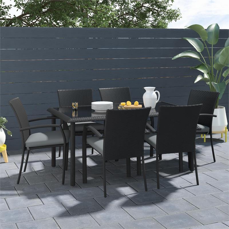 COSCO Outdoor Living Lakewood Ranch Steel and Wicker Dining Table in Black
