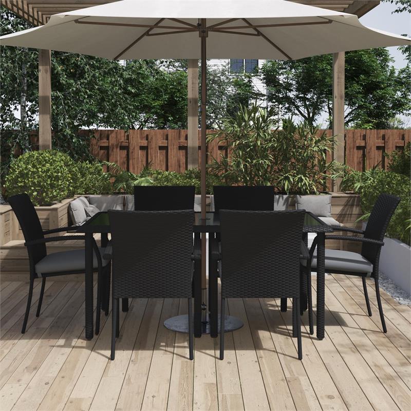 COSCO Outdoor Living Lakewood Ranch Steel and Wicker Dining Table in Black