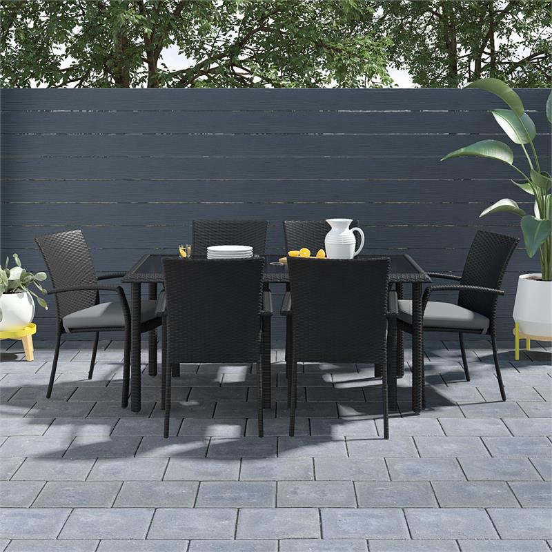 COSCO Outdoor Living Lakewood Ranch Steel and Wicker Dining Table in Black