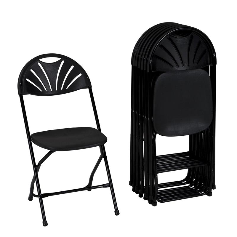 ZOWN Premium Commercial Fan Back Indoor/Outdoor Folding Chair in Black (8-Pack)