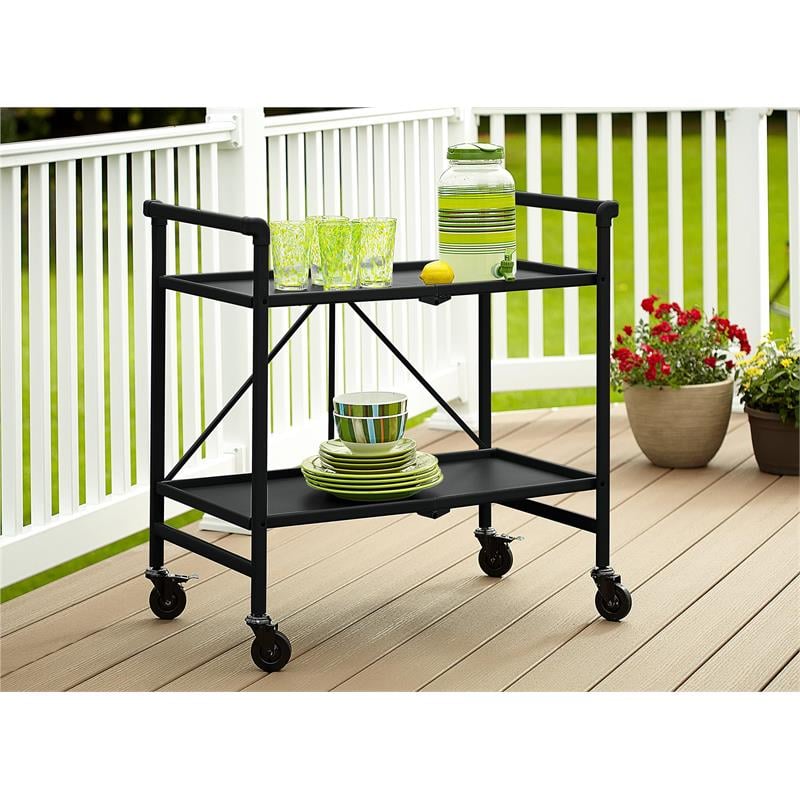 COSCO Outdoor Living Outdoor and Indoor Folding Serving Cart in Black
