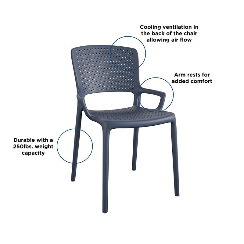 COSCO Outdoor/Indoor Stacking Resin Chair with Square Back  in Navy (2-Pack)