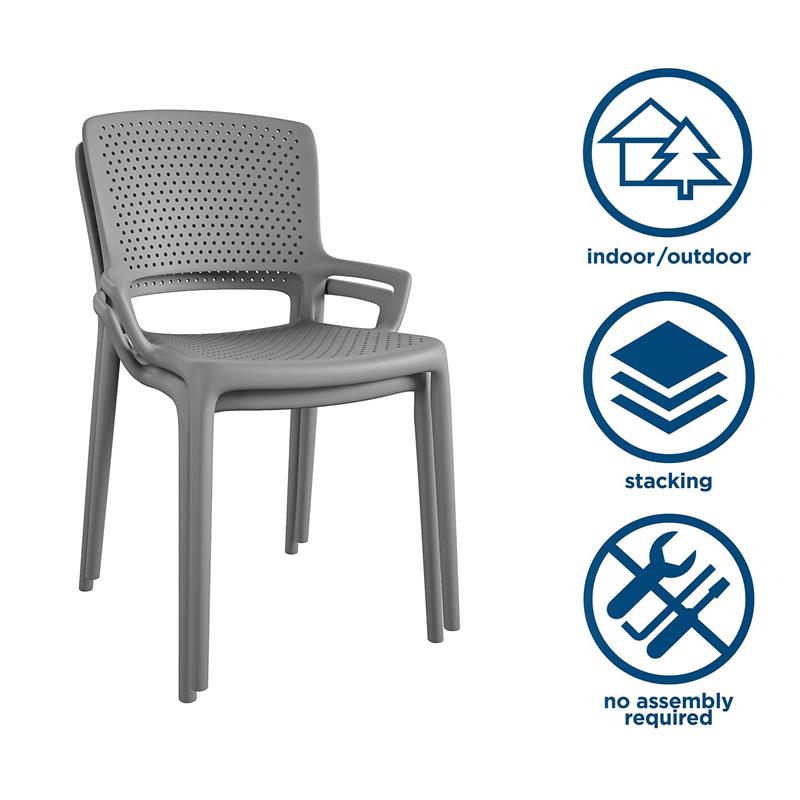 COSCO Outdoor/Indoor Stacking Resin Chair with Square Back in Gray (2-Pack)