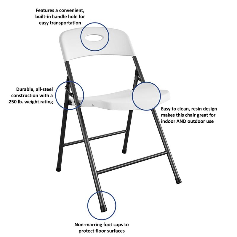 COSCO Solid Resin Indoor/Outdoor Double Braced Folding Chair in White (4-Pack)