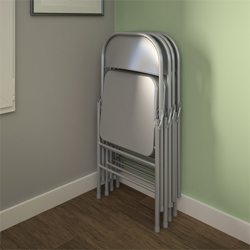 Bridgeport XL All-Steel Commercial Folding Chair 300lb Capacity in Gray (4-Pack)