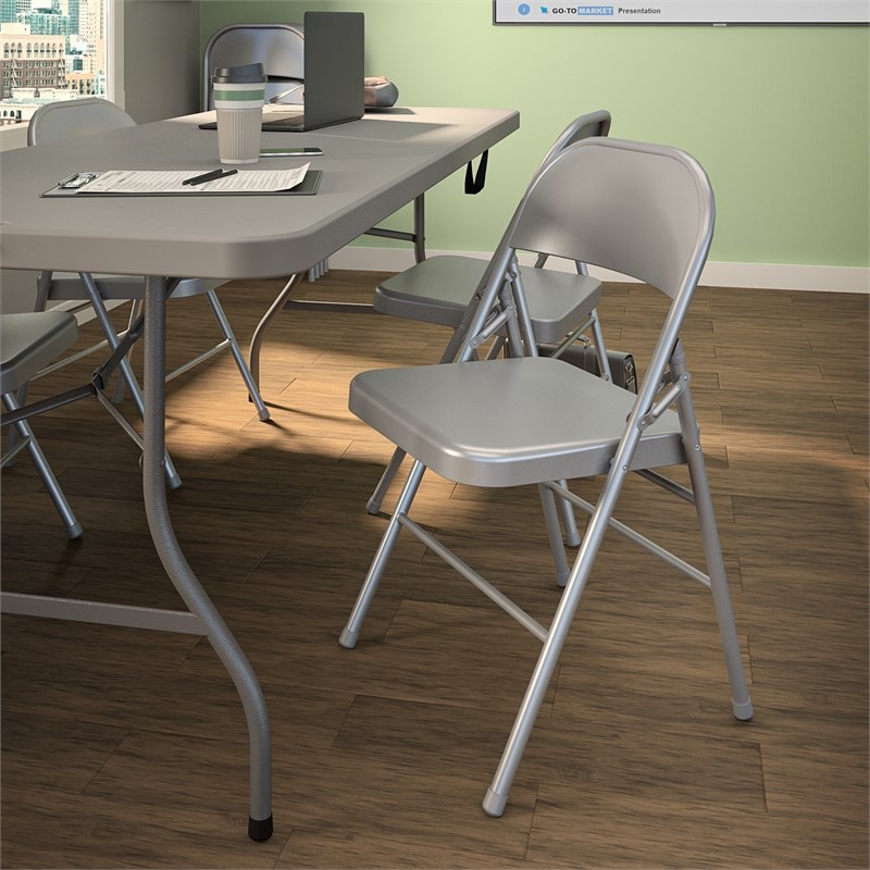 Bridgeport XL All-Steel Commercial Folding Chair 300lb Capacity in Gray (4-Pack)