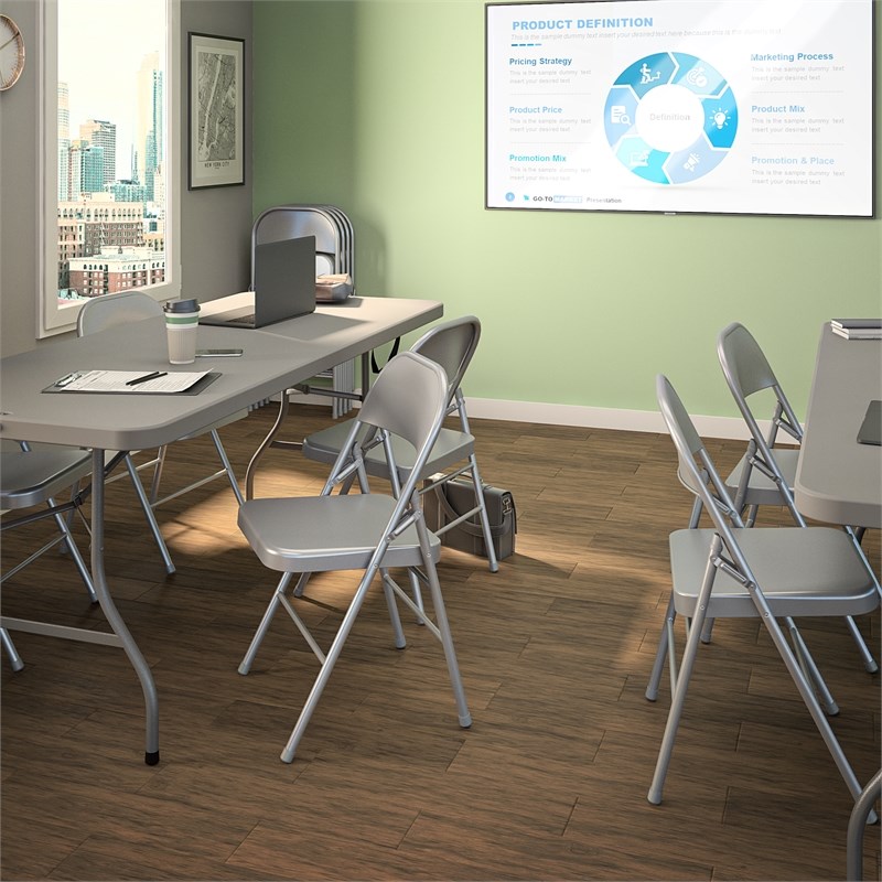 Bridgeport XL All-Steel Commercial Folding Chair 300lb Capacity in Gray (4-Pack)