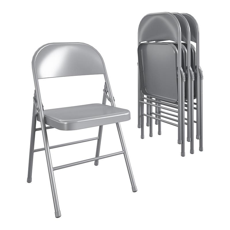 Bridgeport XL All-Steel Commercial Folding Chair 300lb Capacity in Gray (4-Pack)