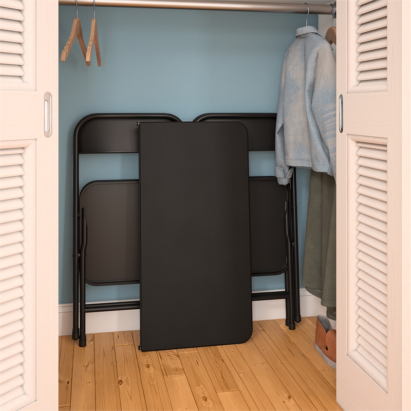 COSCO 5-Piece Solid Resin Folding Table & Chair Dining Set in Black