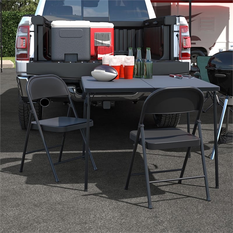 COSCO SmartFold All-Steel Folding Chair in Black (4-Pack)
