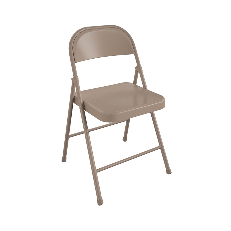 COSCO SmartFold All-Steel Folding Chair in Antique Linen (4-Pack)