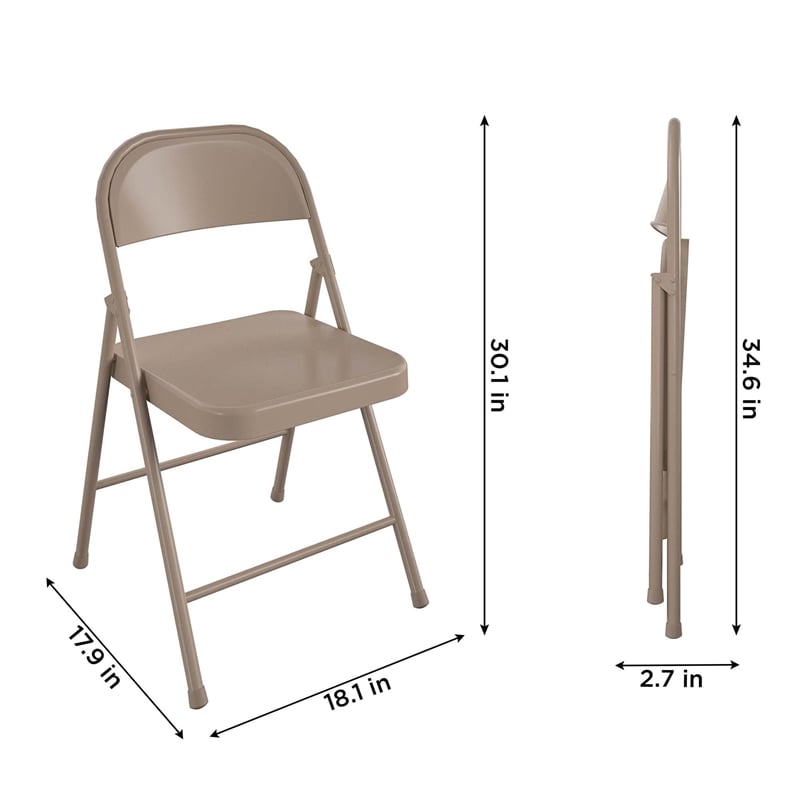 COSCO SmartFold All-Steel Folding Chair in Antique Linen (4-Pack)