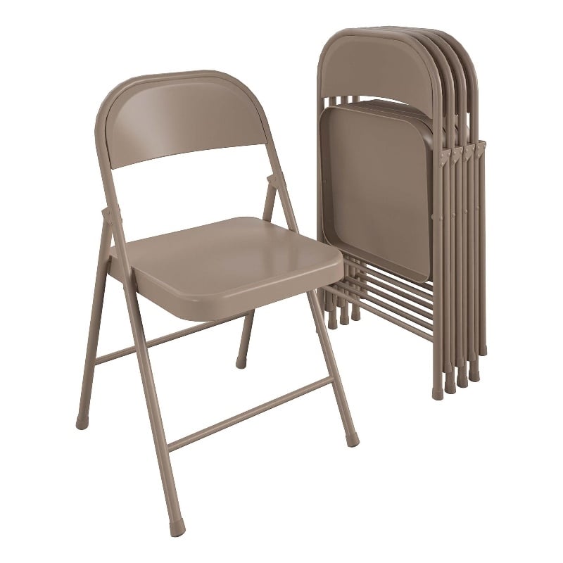 COSCO SmartFold All-Steel Folding Chair in Antique Linen (4-Pack)