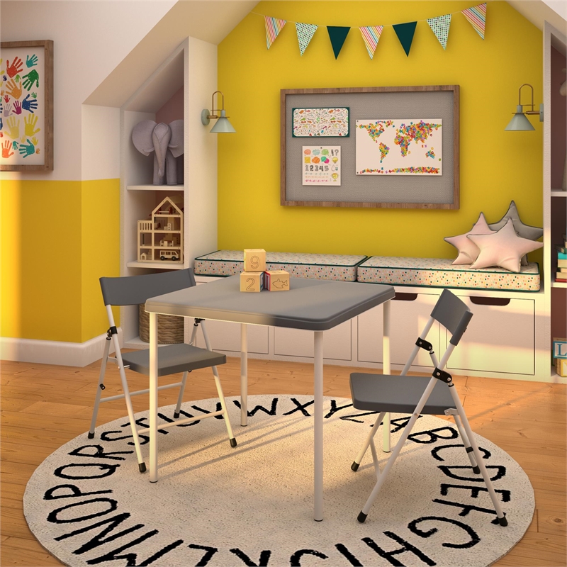 COSCO Kid's Activity Set with Folding Chairs in Gray & White (3-Piece Set)