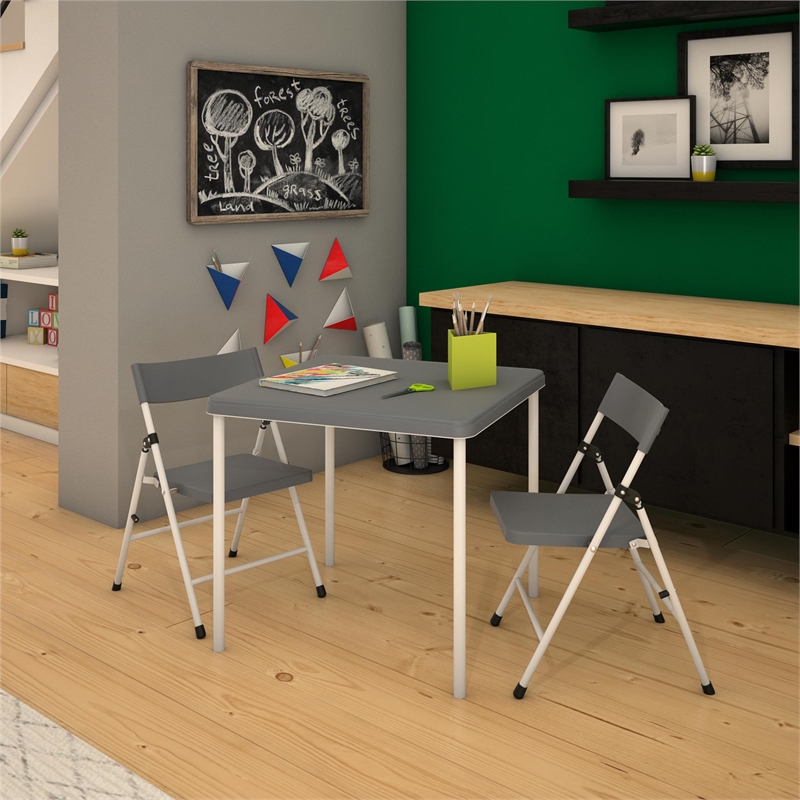 COSCO Kid's Activity Set with Folding Chairs in Gray & White (3-Piece Set)