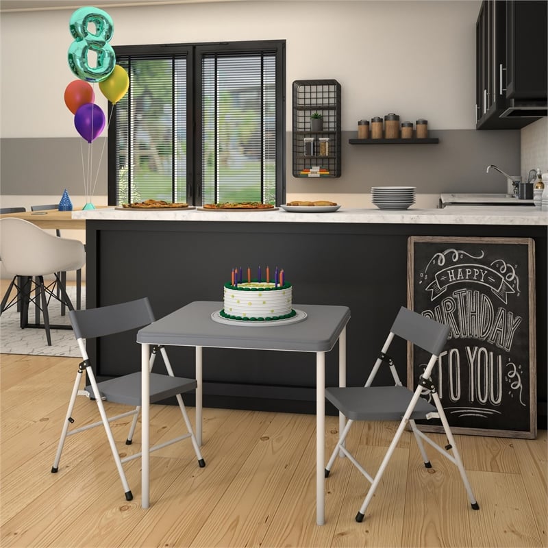 COSCO Kid's Activity Set with Folding Chairs in Gray & White (3-Piece Set)
