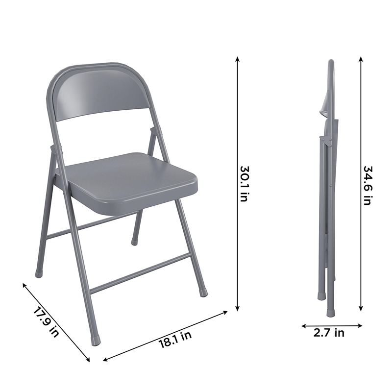 COSCO SmartFold All-Steel Folding Chair in Grey (4-Pack)