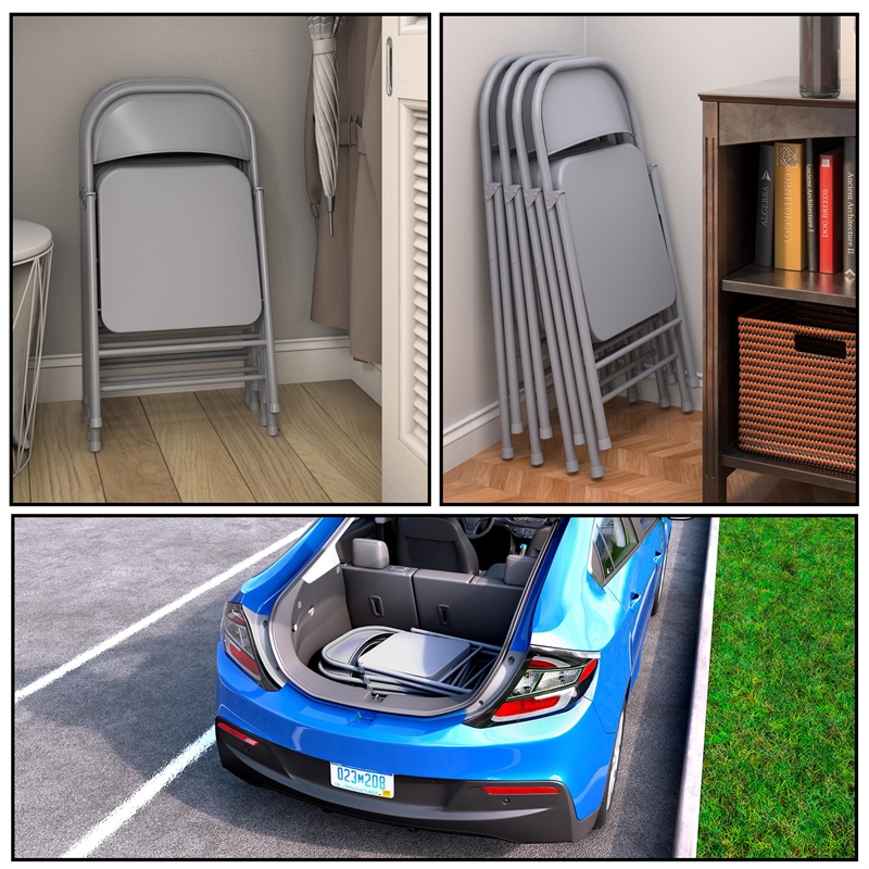 COSCO SmartFold All-Steel Folding Chair in Grey (4-Pack)