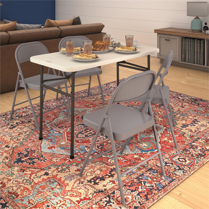 COSCO SmartFold All-Steel Folding Chair in Grey (4-Pack)