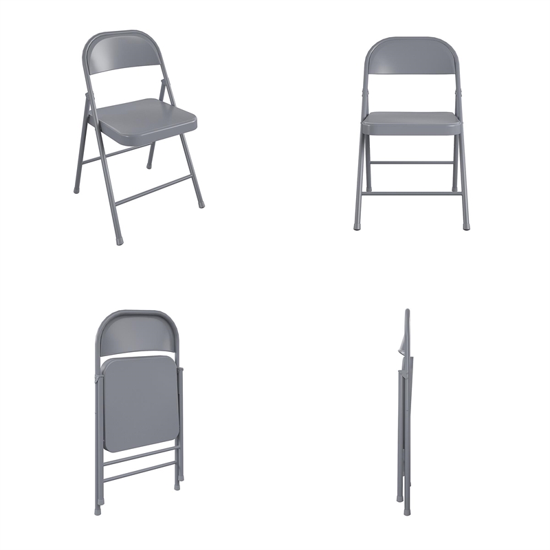 COSCO SmartFold All-Steel Folding Chair in Grey (4-Pack)