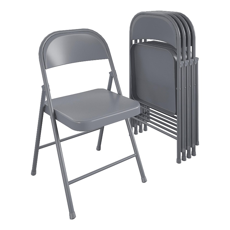COSCO SmartFold All-Steel Folding Chair in Grey (4-Pack)