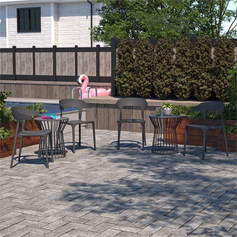 Novogratz Poolside Collection Felix Stacking Dining Chairs in Charcoal (4-Pack)