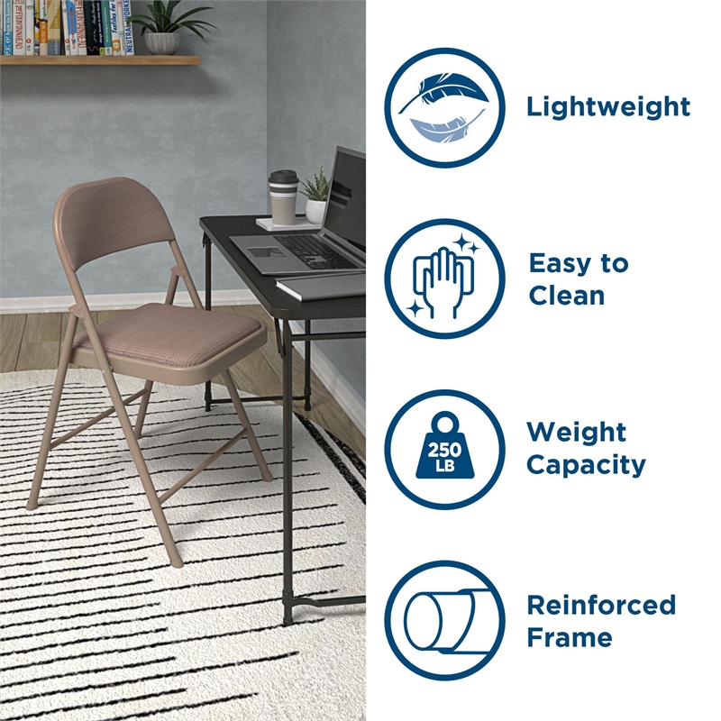 COSCO SmartFold Fabric Folding Chair in Antique Linen (4-Pack)
