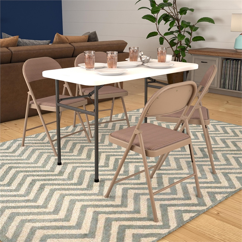 COSCO SmartFold Fabric Folding Chair in Antique Linen (4-Pack)