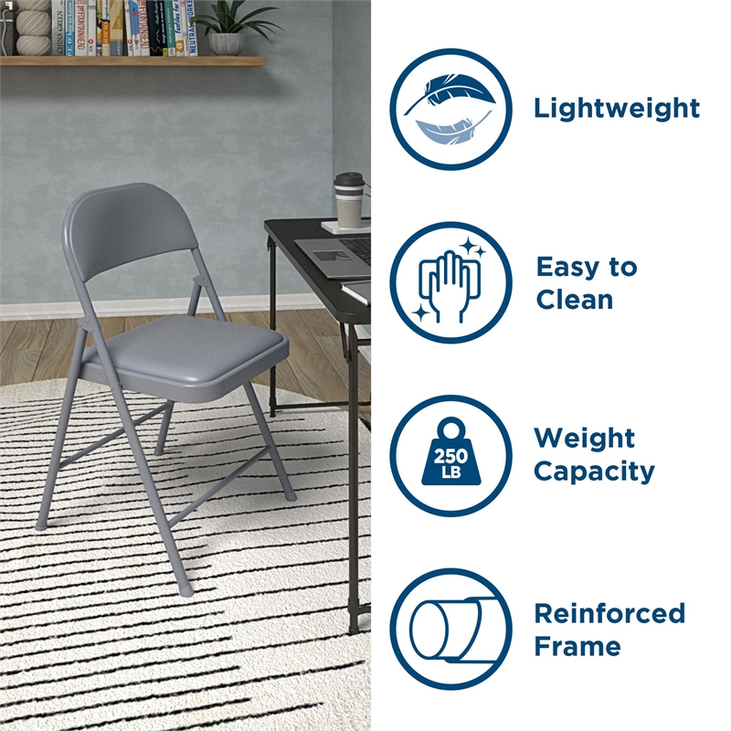 COSCO SmartFold Vinyl Folding Chair in Grey (4-Pack)