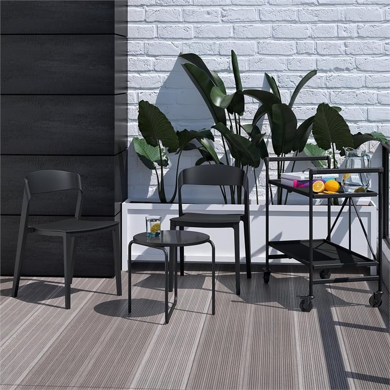 COSCO Outdoor/Indoor Stacking Resin Chair with Ribbon Back in Black (2-Pack)