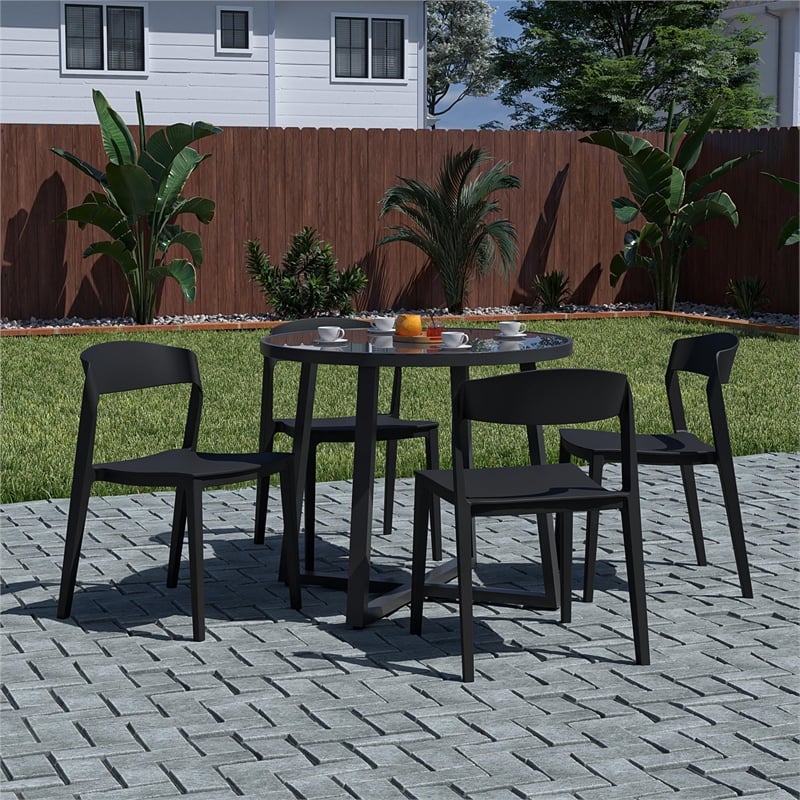 COSCO Outdoor/Indoor Stacking Resin Chair with Ribbon Back in Black (2-Pack)