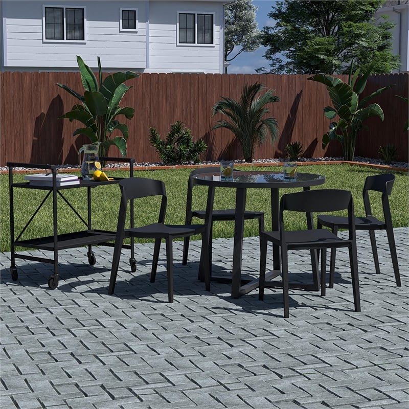 COSCO Outdoor/Indoor Stacking Resin Chair with Ribbon Back in Black (2-Pack)