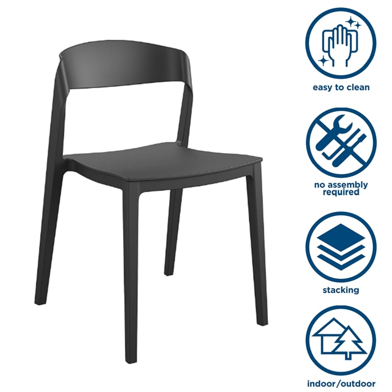 COSCO Outdoor/Indoor Stacking Resin Chair with Ribbon Back in Black (2-Pack)