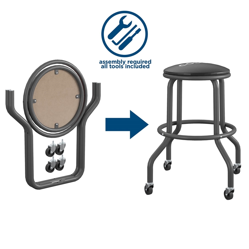COSCO All Steel Vinyl Work Seat with Rolling Casters- 300lb weight capacity
