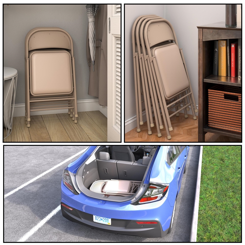 COSCO SmartFold Vinyl Folding Chair in Antique Linen (4-Pack)